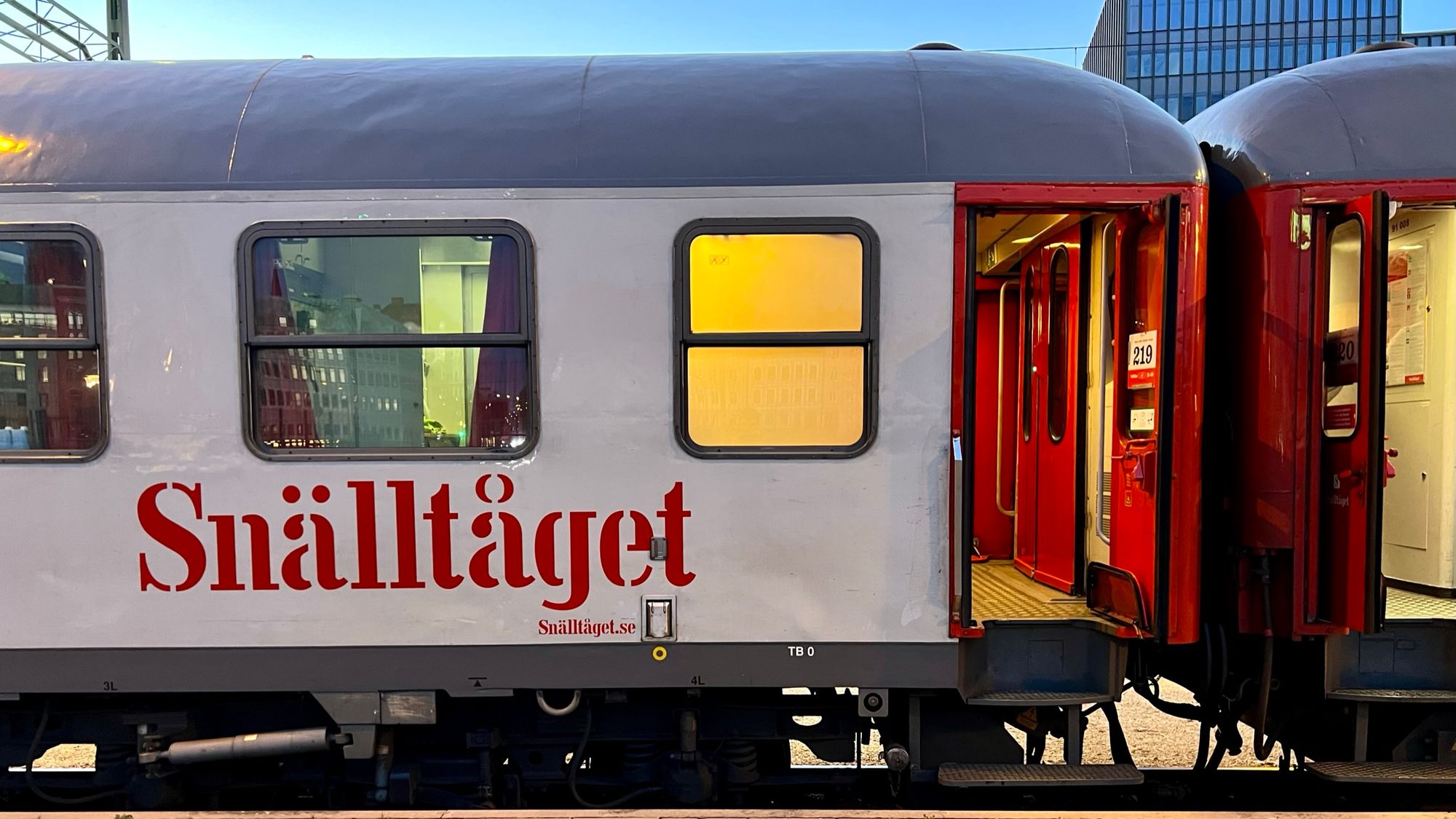 Liegewagen eines Nachtzug von Snälltåget in Malmö, Schweden auf der Fahrt nach Hamburg